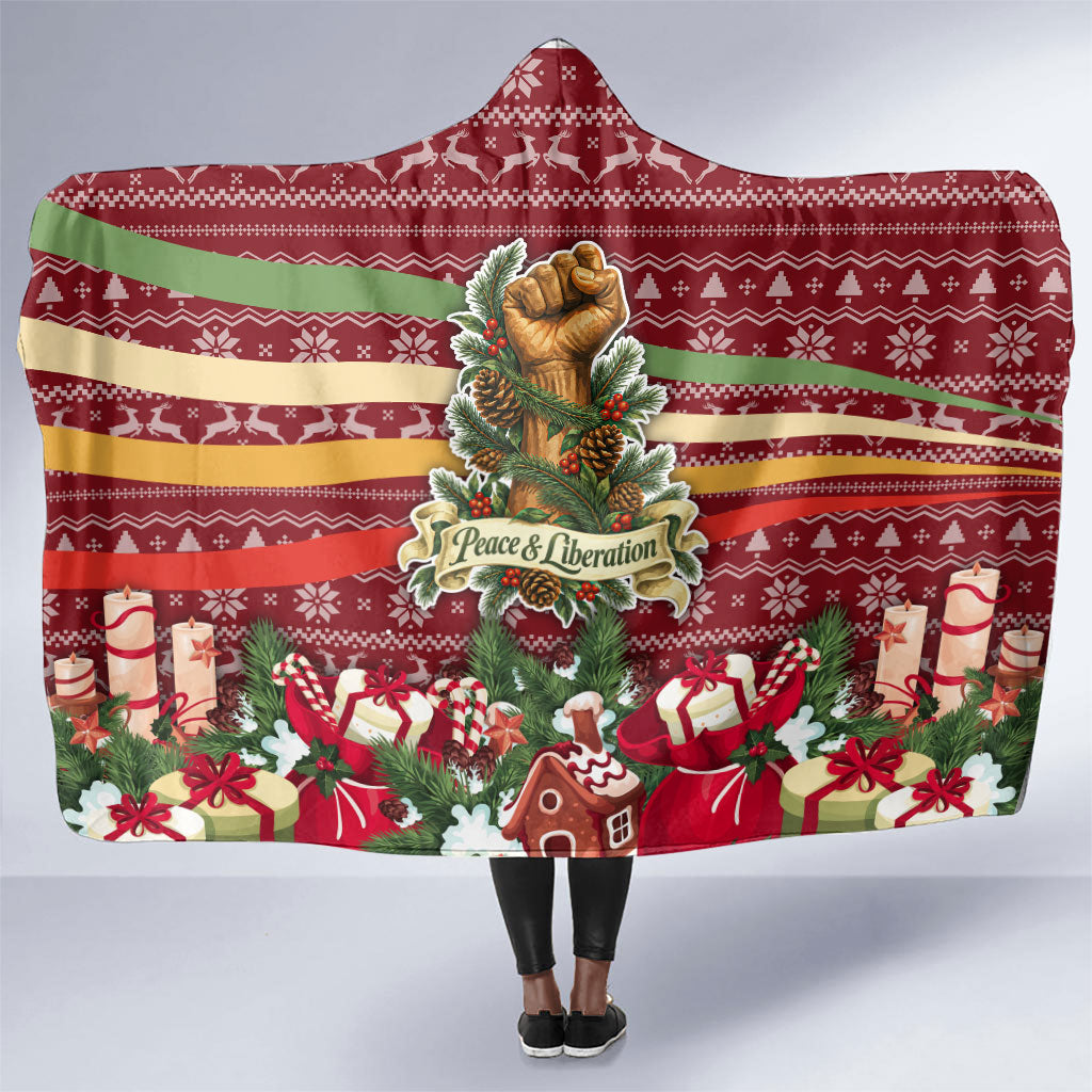 Malcolm X Peace And Liberation Christmas Hooded Blanket Pattern Pan African Colors Xmas Holiday