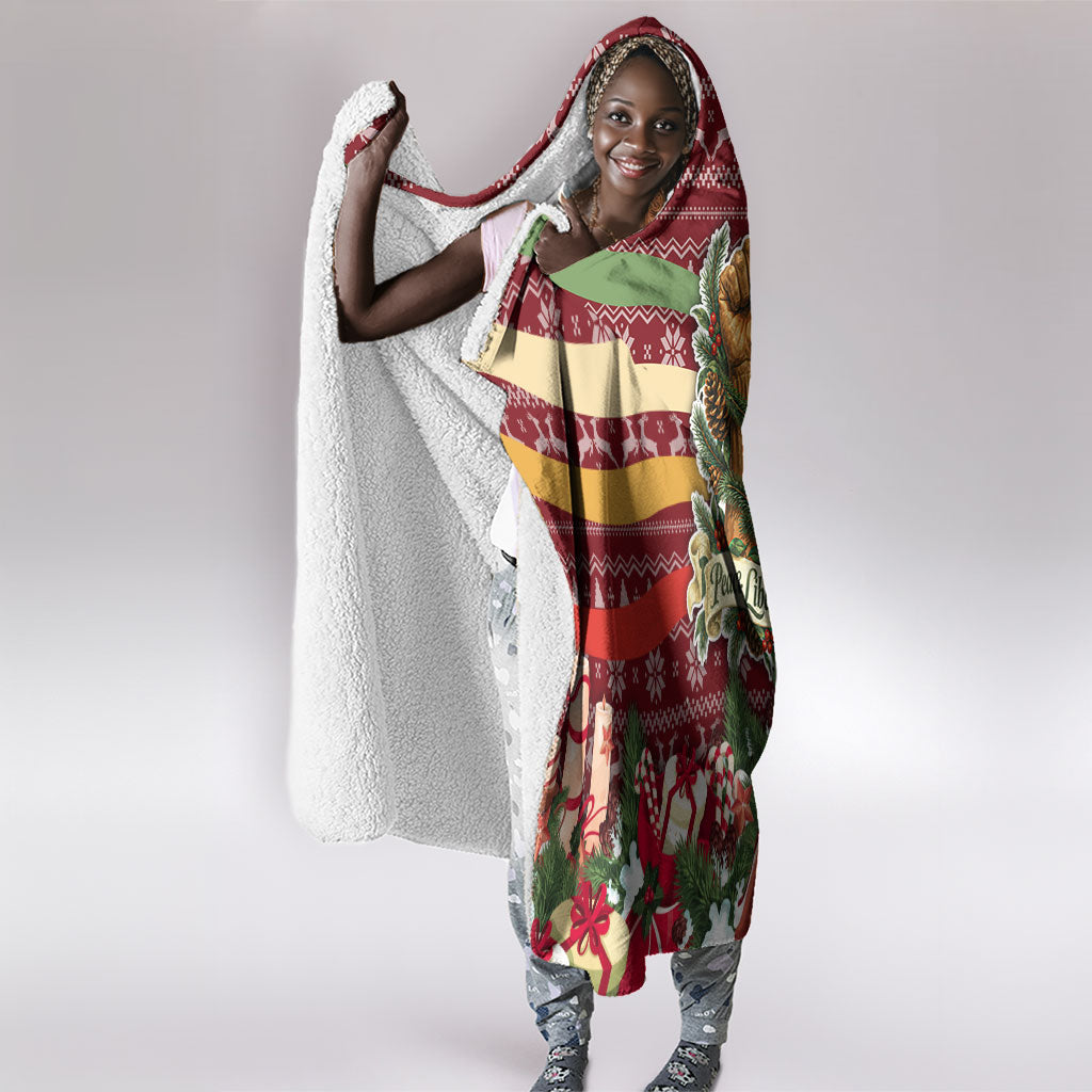 Malcolm X Peace And Liberation Christmas Hooded Blanket Pattern Pan African Colors Xmas Holiday