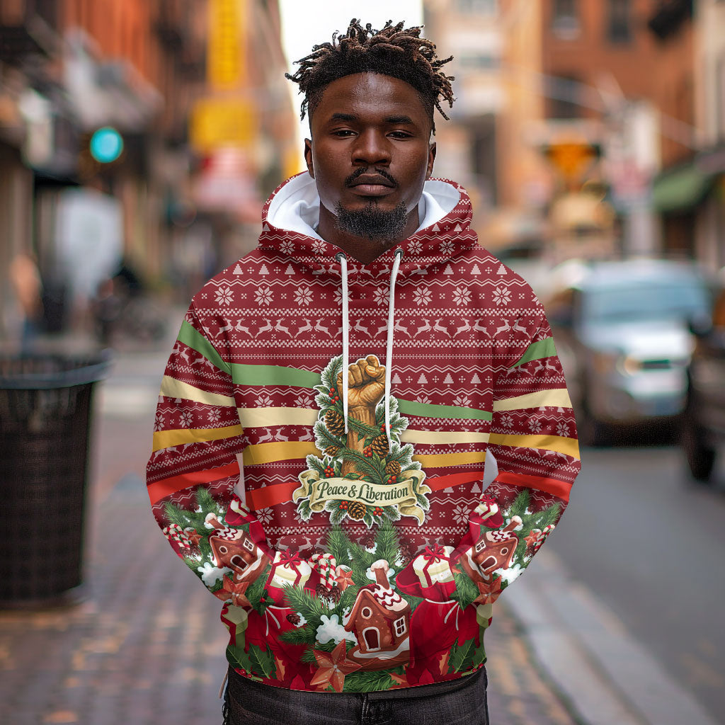 Malcolm X Peace And Liberation Christmas Hoodie Pattern Pan African Colors Xmas Holiday