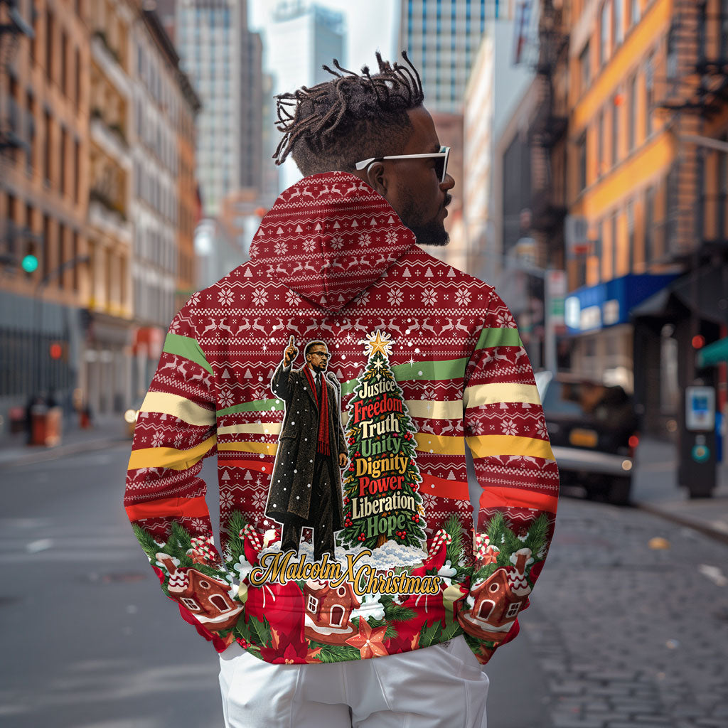 Malcolm X Peace And Liberation Christmas Hoodie Pattern Pan African Colors Xmas Holiday