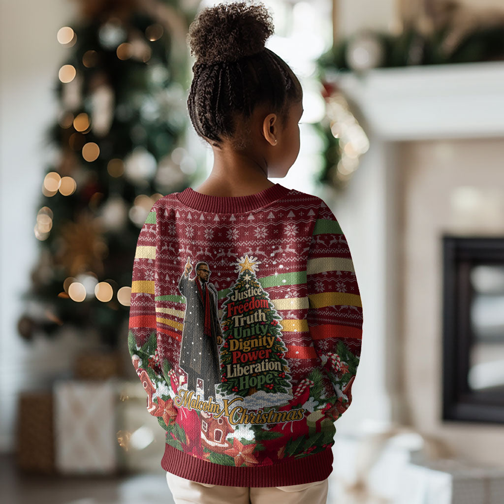Malcolm X Peace And Liberation Christmas Kid Ugly Christmas Sweater Pattern Pan African Colors Xmas Holiday