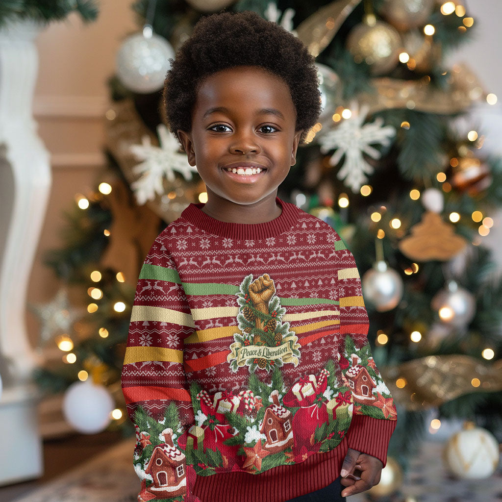 Malcolm X Peace And Liberation Christmas Kid Ugly Christmas Sweater Pattern Pan African Colors Xmas Holiday