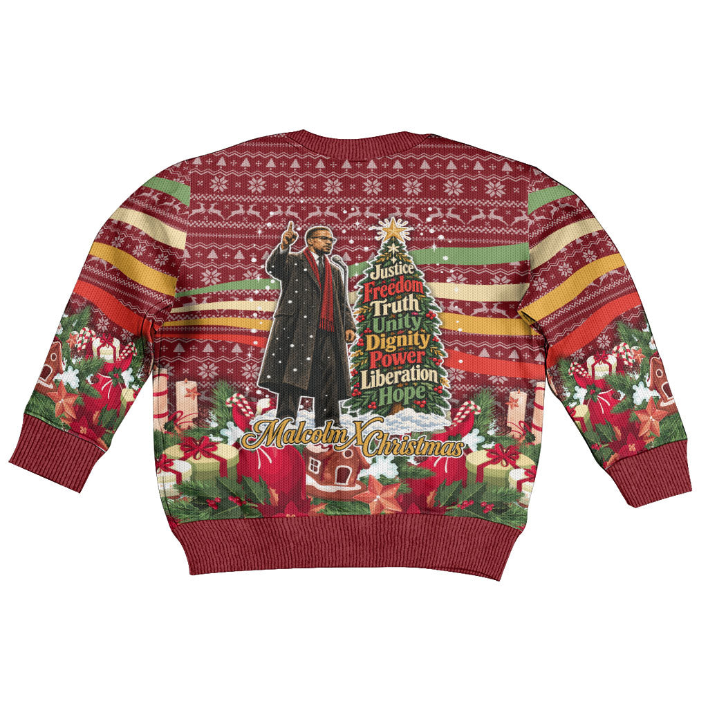 Malcolm X Peace And Liberation Christmas Kid Ugly Christmas Sweater Pattern Pan African Colors Xmas Holiday