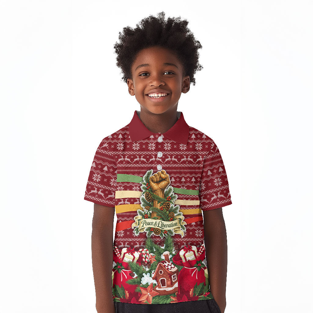 Malcolm X Peace And Liberation Christmas Kid Polo Shirt Pattern Pan African Colors Xmas Holiday