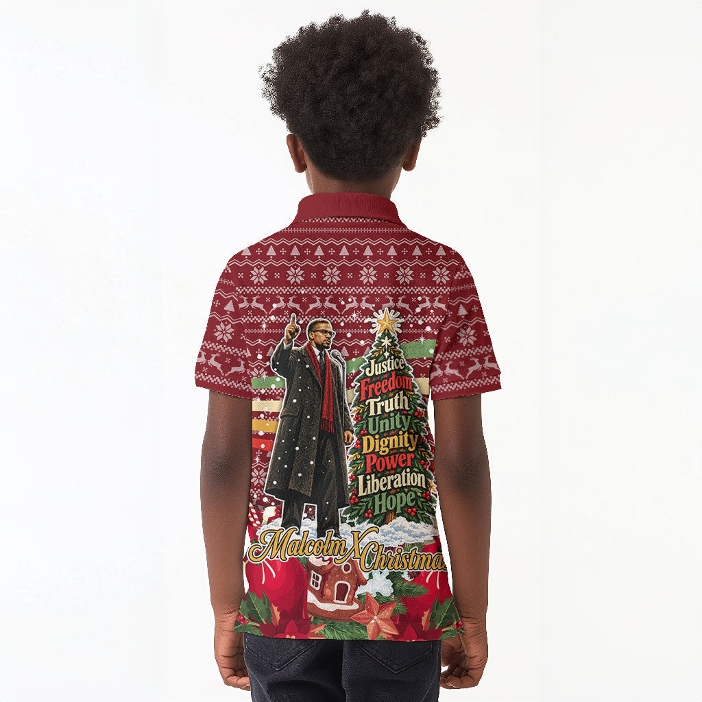 Malcolm X Peace And Liberation Christmas Kid Polo Shirt Pattern Pan African Colors Xmas Holiday
