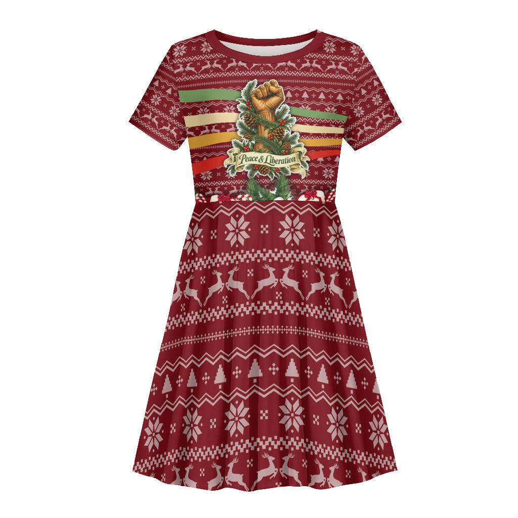 Malcolm X Peace And Liberation Christmas Kid Short Sleeve Dress Pattern Pan African Colors Xmas Holiday