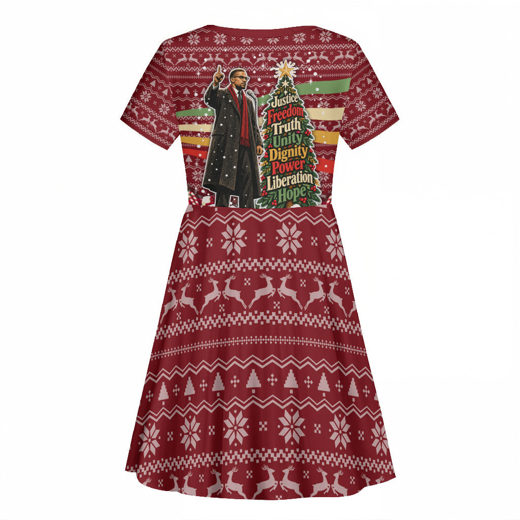 Malcolm X Peace And Liberation Christmas Kid Short Sleeve Dress Pattern Pan African Colors Xmas Holiday