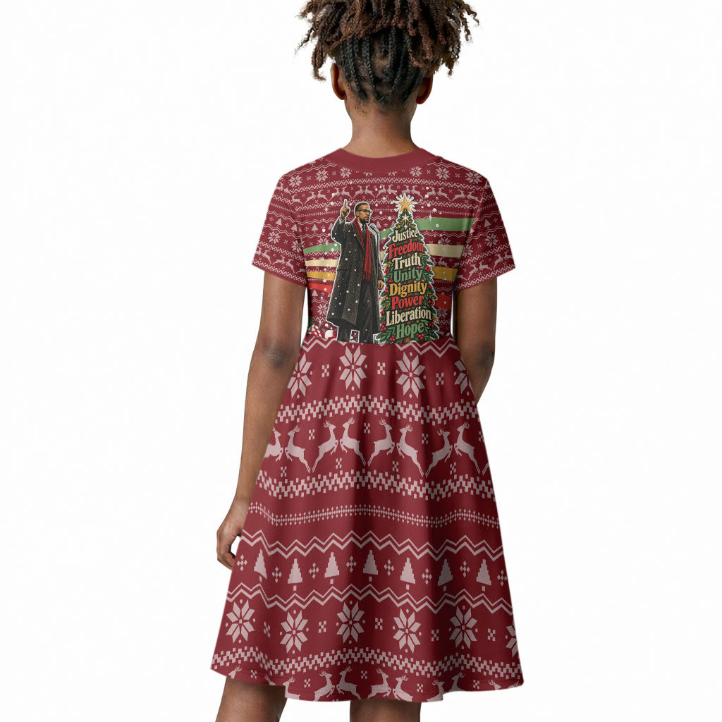 Malcolm X Peace And Liberation Christmas Kid Short Sleeve Dress Pattern Pan African Colors Xmas Holiday