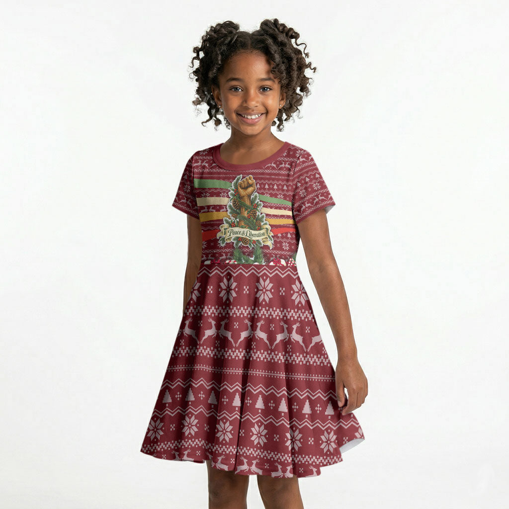 Malcolm X Peace And Liberation Christmas Kid Short Sleeve Dress Pattern Pan African Colors Xmas Holiday