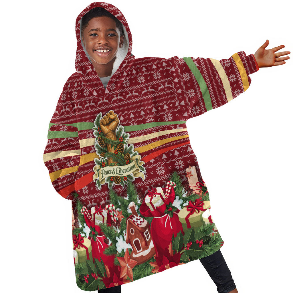 Malcolm X Peace And Liberation Christmas Kid Wearable Blanket Hoodie Pattern Pan African Colors Xmas Holiday