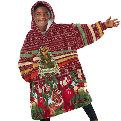 Malcolm X Peace And Liberation Christmas Kid Wearable Blanket Hoodie Pattern Pan African Colors Xmas Holiday