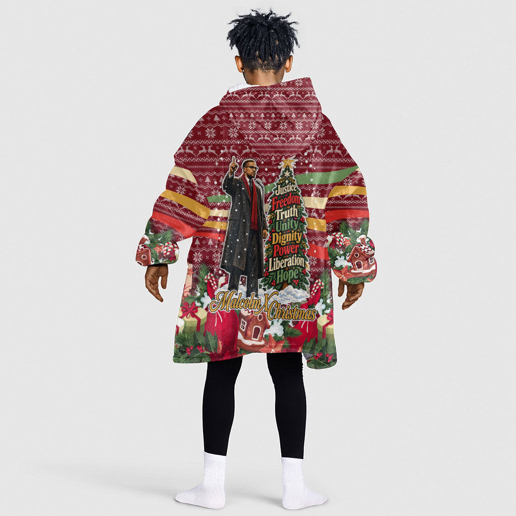 Malcolm X Peace And Liberation Christmas Kid Wearable Blanket Hoodie Pattern Pan African Colors Xmas Holiday