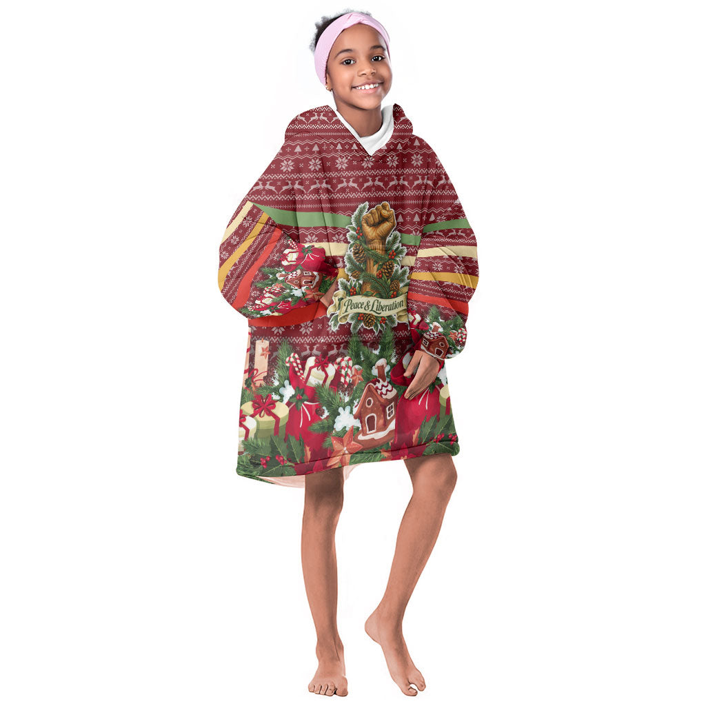 Malcolm X Peace And Liberation Christmas Kid Wearable Blanket Hoodie Pattern Pan African Colors Xmas Holiday