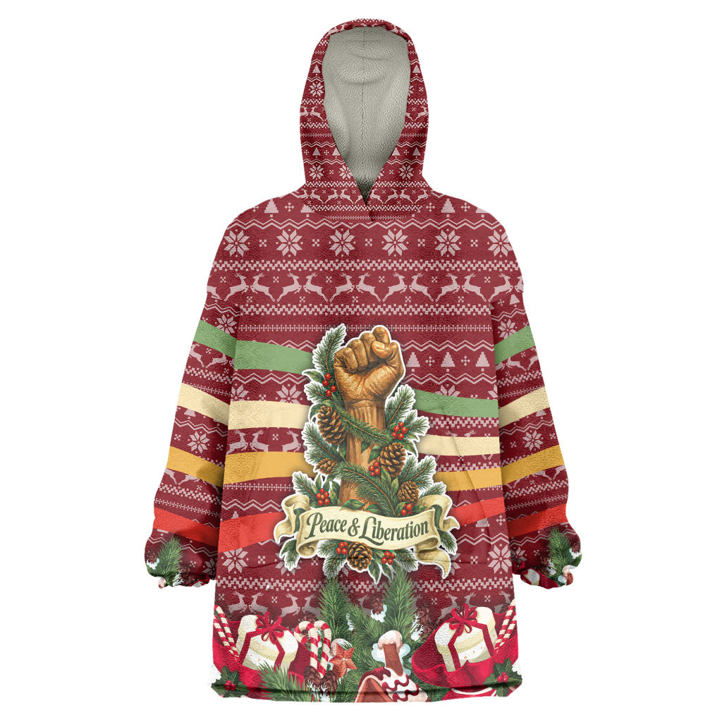 Malcolm X Peace And Liberation Christmas Kid Wearable Blanket Hoodie Pattern Pan African Colors Xmas Holiday