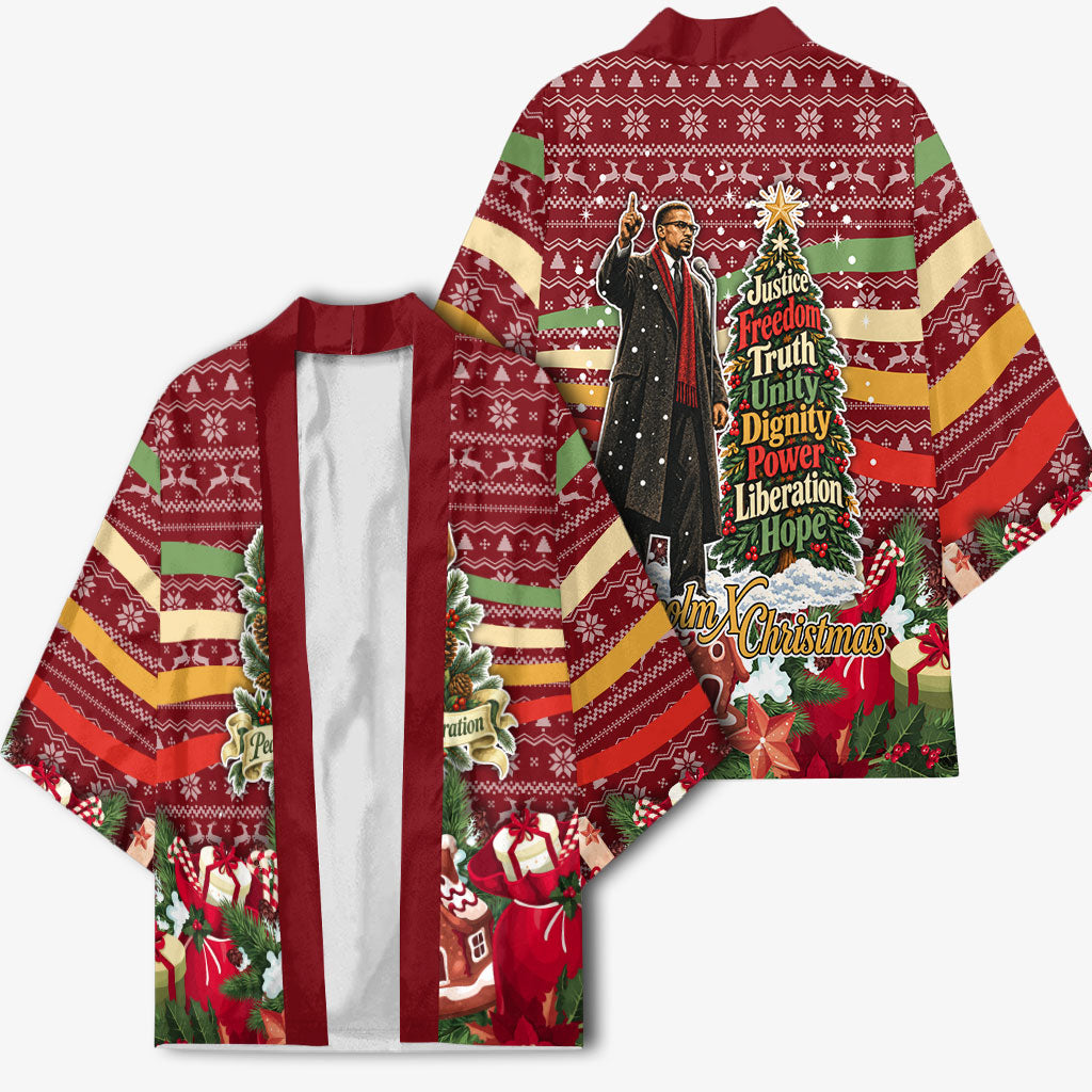 Malcolm X Peace And Liberation Christmas Kimono Pattern Pan African Colors Xmas Holiday