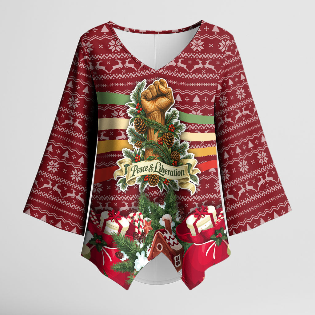 Malcolm X Peace And Liberation Christmas Kimono Sleeve Blouse Pattern Pan African Colors Xmas Holiday