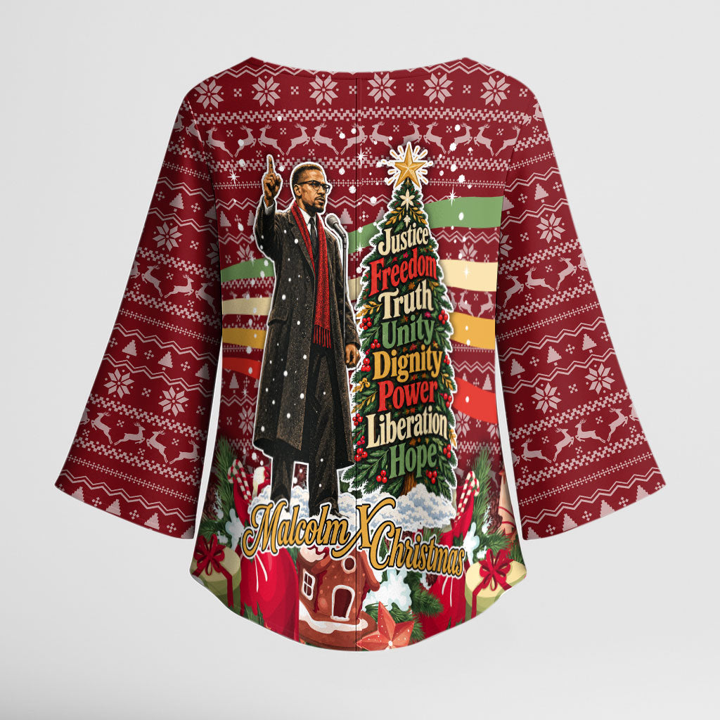 Malcolm X Peace And Liberation Christmas Kimono Sleeve Blouse Pattern Pan African Colors Xmas Holiday