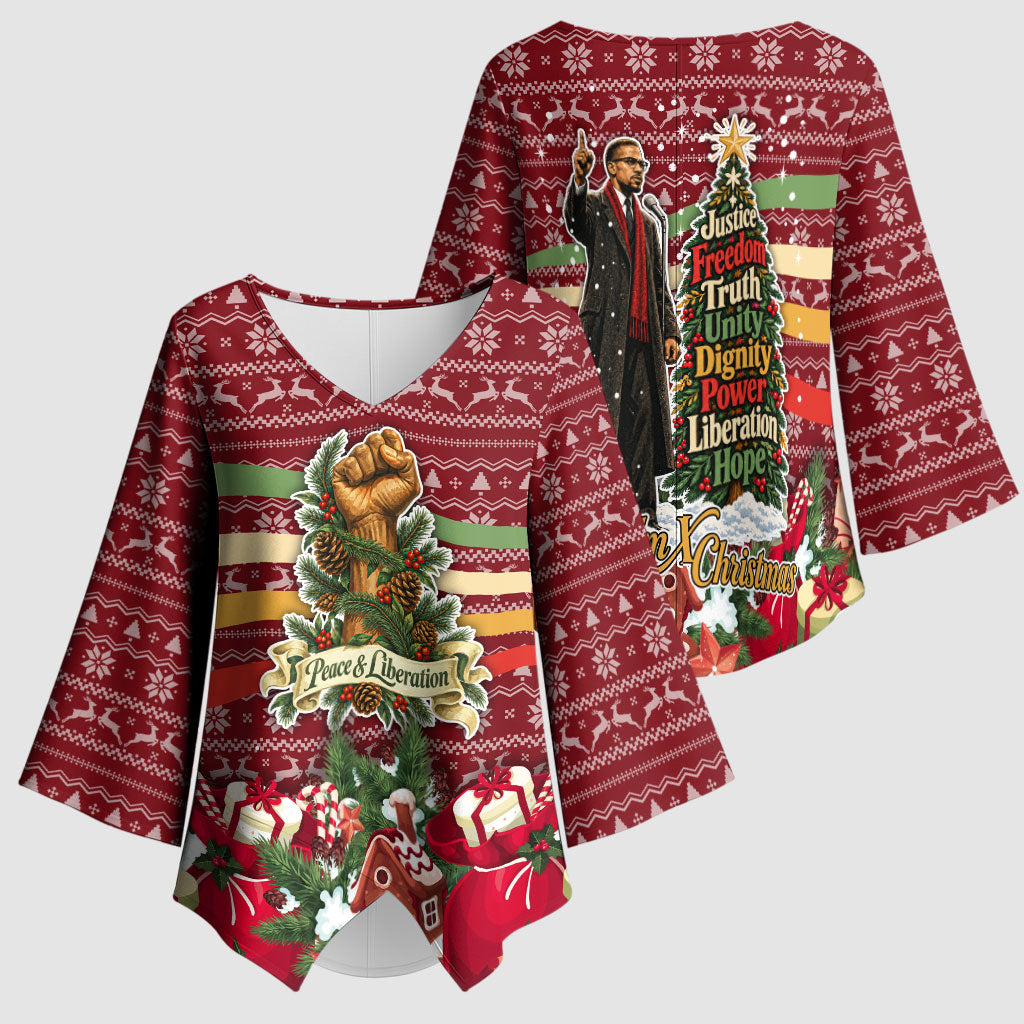 Malcolm X Peace And Liberation Christmas Kimono Sleeve Blouse Pattern Pan African Colors Xmas Holiday
