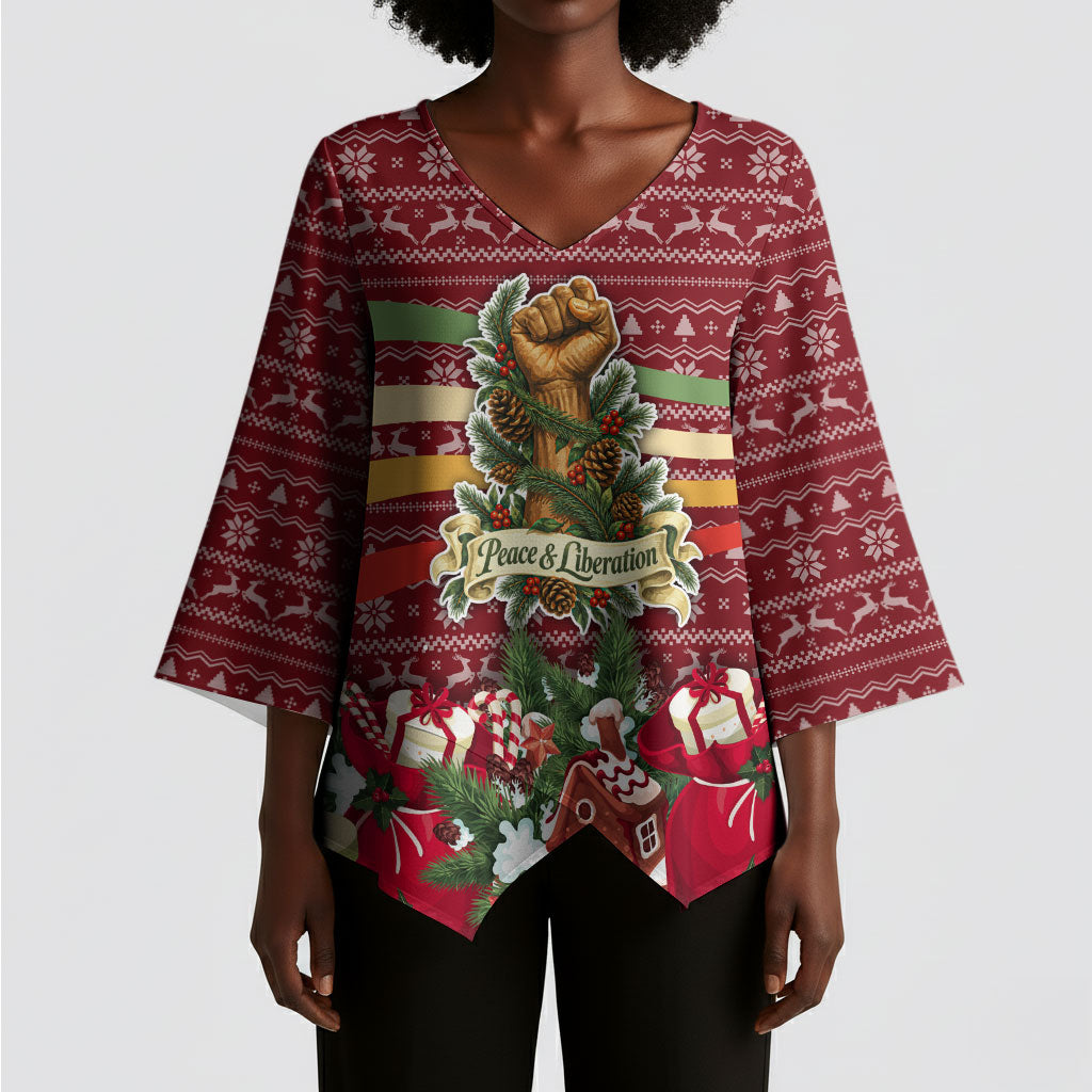 Malcolm X Peace And Liberation Christmas Kimono Sleeve Blouse Pattern Pan African Colors Xmas Holiday