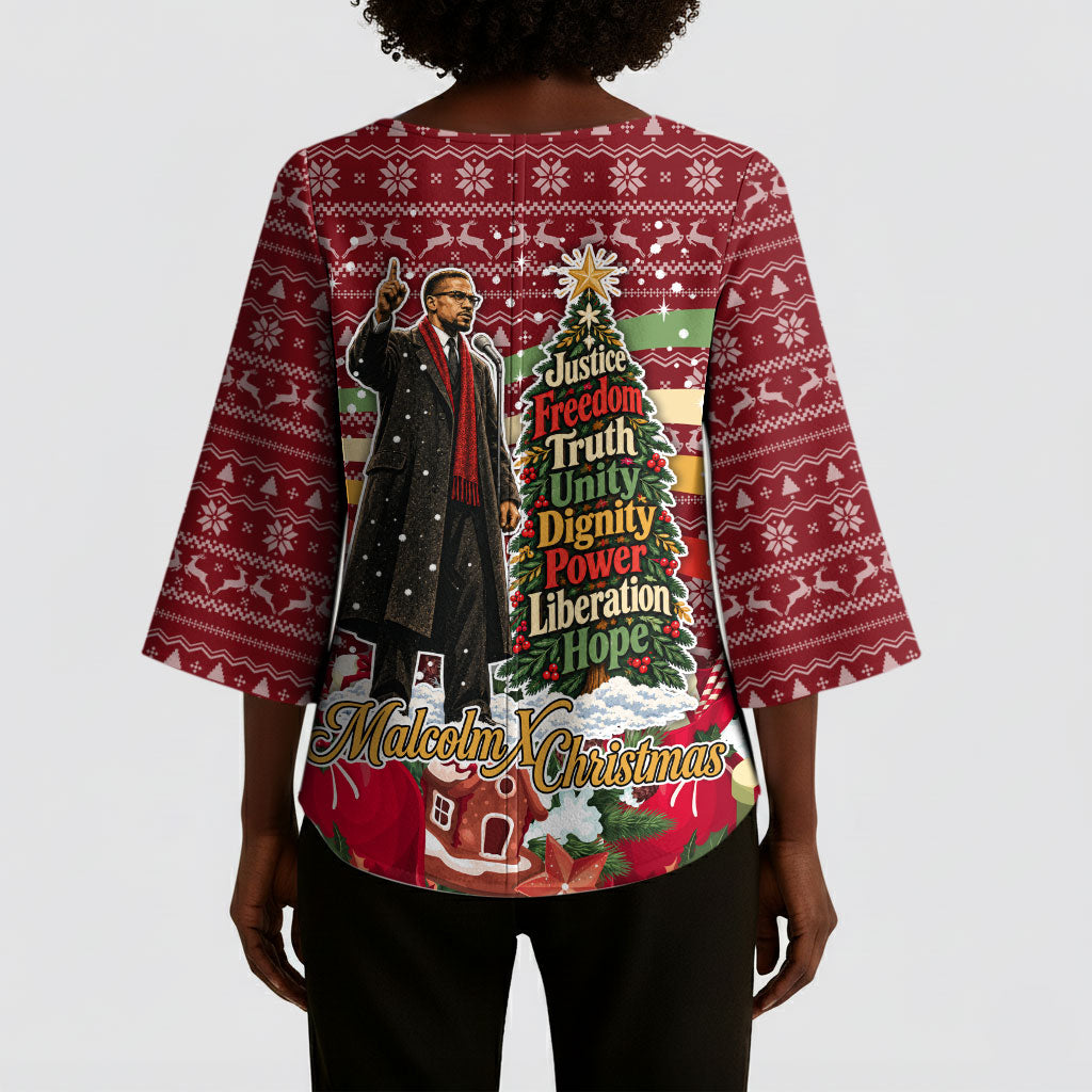 Malcolm X Peace And Liberation Christmas Kimono Sleeve Blouse Pattern Pan African Colors Xmas Holiday