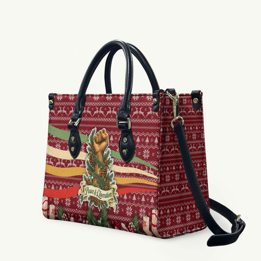 Malcolm X Peace And Liberation Christmas Leather Bag Pattern Pan African Colors Xmas Holiday