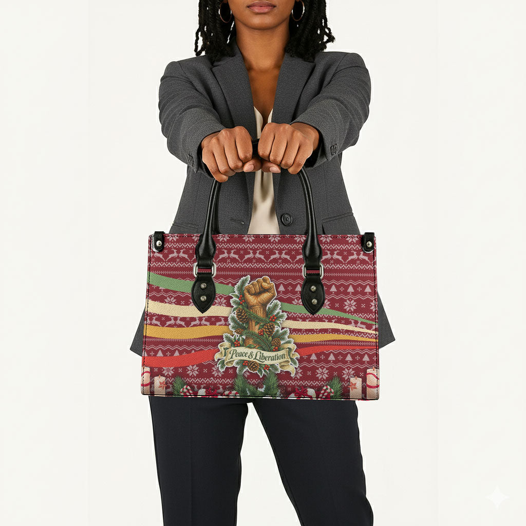 Malcolm X Peace And Liberation Christmas Leather Bag Pattern Pan African Colors Xmas Holiday