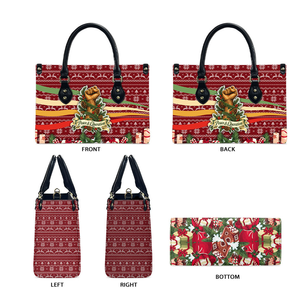 Malcolm X Peace And Liberation Christmas Leather Bag Pattern Pan African Colors Xmas Holiday