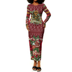 Malcolm X Peace And Liberation Christmas Long Sleeve Bodycon Dress Pattern Pan African Colors Xmas Holiday