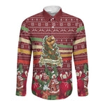 Malcolm X Peace And Liberation Christmas Long Sleeve Button Shirt Pattern Pan African Colors Xmas Holiday