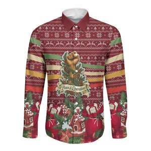 Malcolm X Peace And Liberation Christmas Long Sleeve Button Shirt Pattern Pan African Colors Xmas Holiday