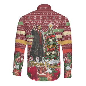 Malcolm X Peace And Liberation Christmas Long Sleeve Button Shirt Pattern Pan African Colors Xmas Holiday