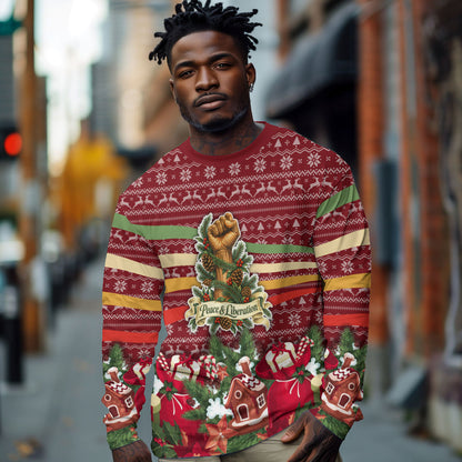 Malcolm X Peace And Liberation Christmas Long Sleeve Shirt Pattern Pan African Colors Xmas Holiday