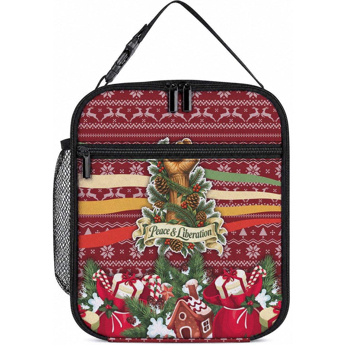 Malcolm X Peace And Liberation Christmas Lunch Bag Pattern Pan African Colors Xmas Holiday