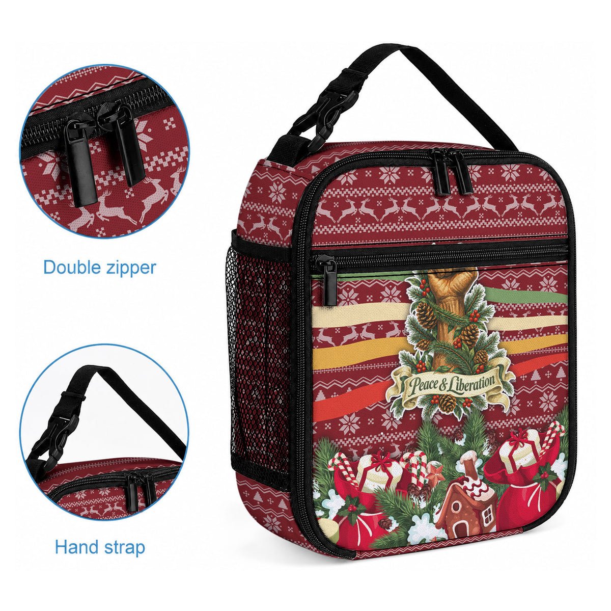 Malcolm X Peace And Liberation Christmas Lunch Bag Pattern Pan African Colors Xmas Holiday