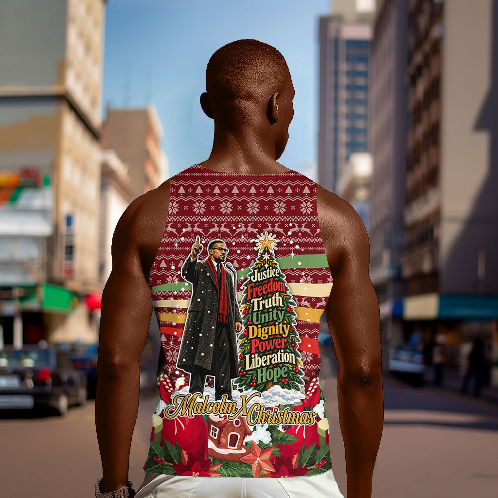Malcolm X Peace And Liberation Christmas Men Tank Top Pattern Pan African Colors Xmas Holiday