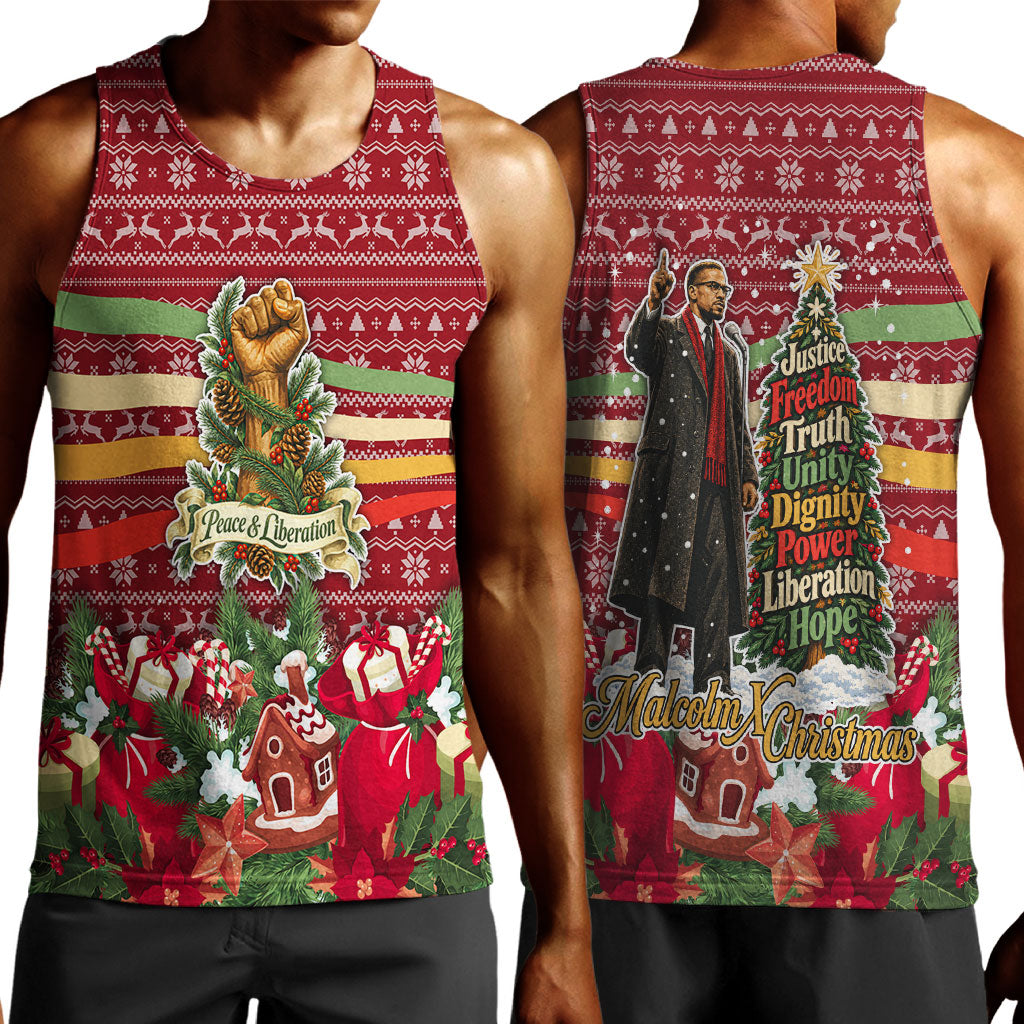 Malcolm X Peace And Liberation Christmas Men Tank Top Pattern Pan African Colors Xmas Holiday