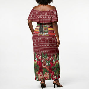 Malcolm X Peace And Liberation Christmas Off Shoulder Maxi Dress Pattern Pan African Colors Xmas Holiday
