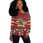 Malcolm X Peace And Liberation Christmas Off Shoulder Sweater Pattern Pan African Colors Xmas Holiday