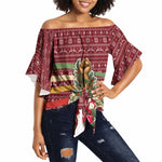 Malcolm X Peace And Liberation Christmas Off Shoulder Wrap Waist Top Pattern Pan African Colors Xmas Holiday
