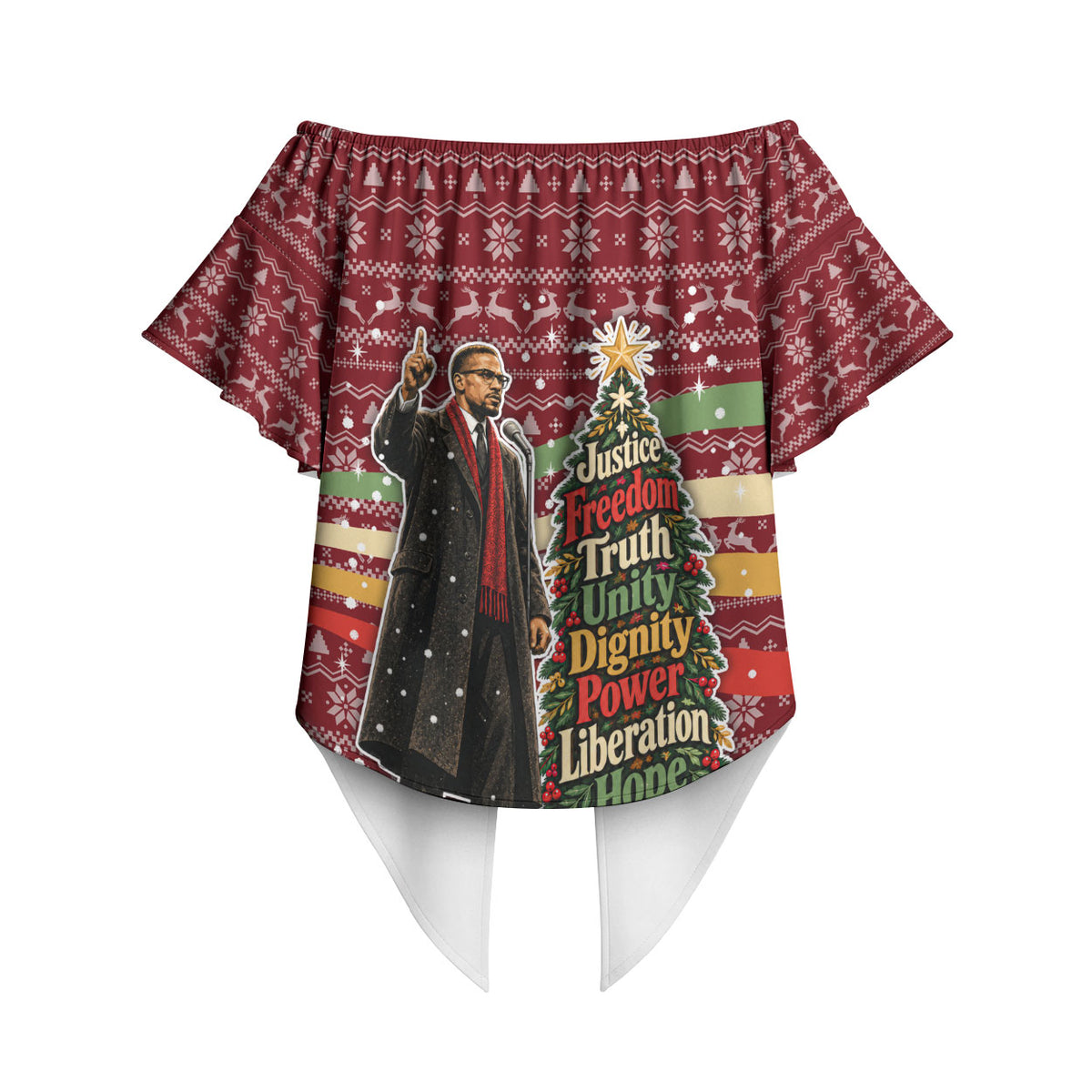 Malcolm X Peace And Liberation Christmas Off Shoulder Wrap Waist Top Pattern Pan African Colors Xmas Holiday