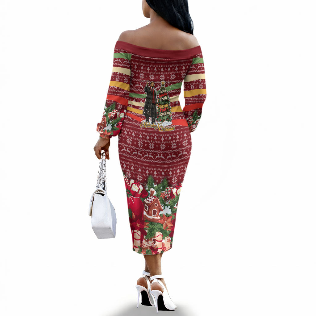 Malcolm X Peace And Liberation Christmas Off The Shoulder Long Sleeve Dress Pattern Pan African Colors Xmas Holiday