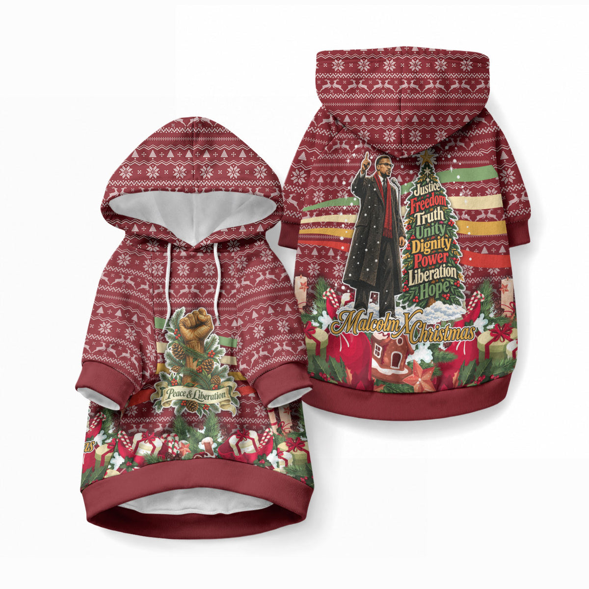 Malcolm X Peace And Liberation Christmas Pet Hoodie Pattern Pan African Colors Xmas Holiday