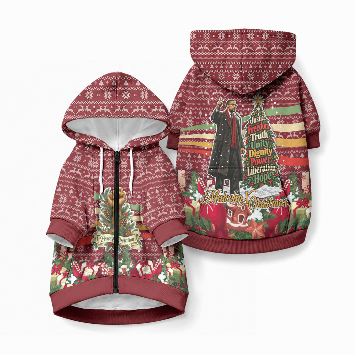 Malcolm X Peace And Liberation Christmas Pet Hoodie Pattern Pan African Colors Xmas Holiday