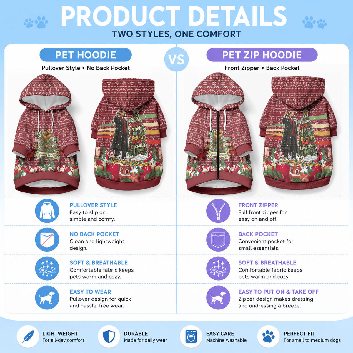 Malcolm X Peace And Liberation Christmas Pet Hoodie Pattern Pan African Colors Xmas Holiday