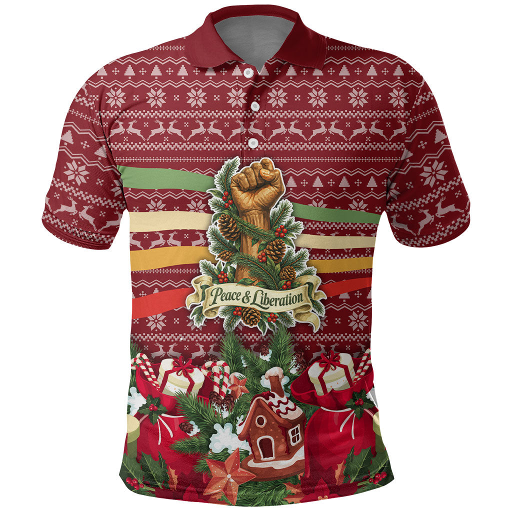 Malcolm X Peace And Liberation Christmas Polo Shirt Pattern Pan African Colors Xmas Holiday