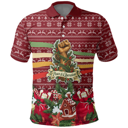 Malcolm X Peace And Liberation Christmas Polo Shirt Pattern Pan African Colors Xmas Holiday