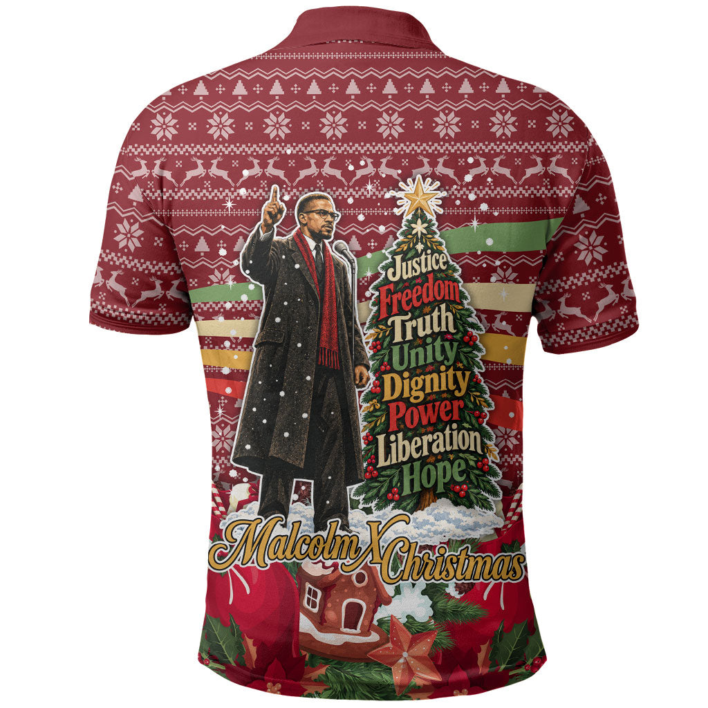 Malcolm X Peace And Liberation Christmas Polo Shirt Pattern Pan African Colors Xmas Holiday
