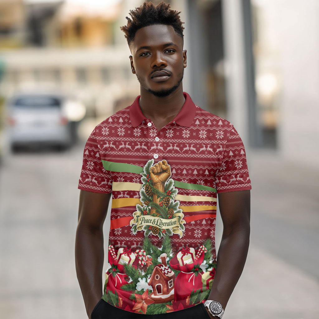 Malcolm X Peace And Liberation Christmas Polo Shirt Pattern Pan African Colors Xmas Holiday