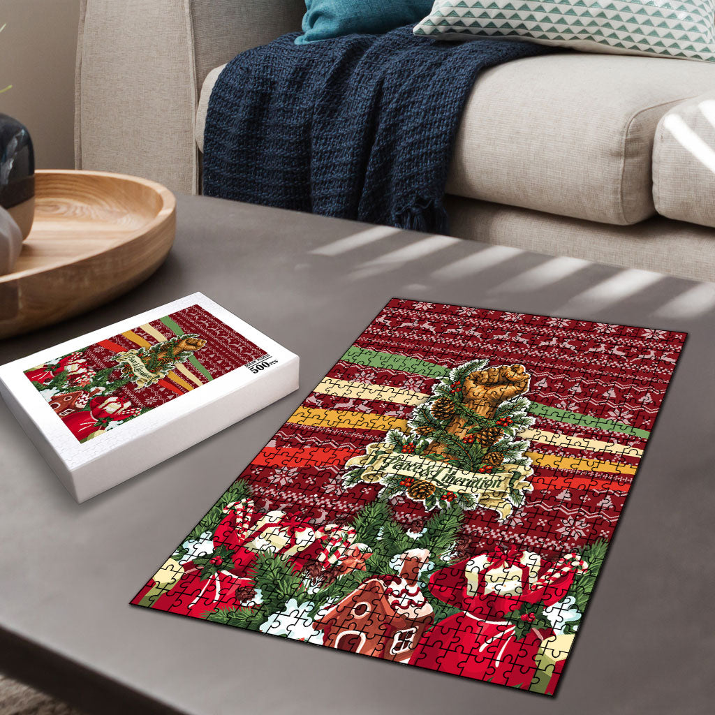 Malcolm X Peace And Liberation Christmas Puzzle Pattern Pan African Colors Xmas Holiday