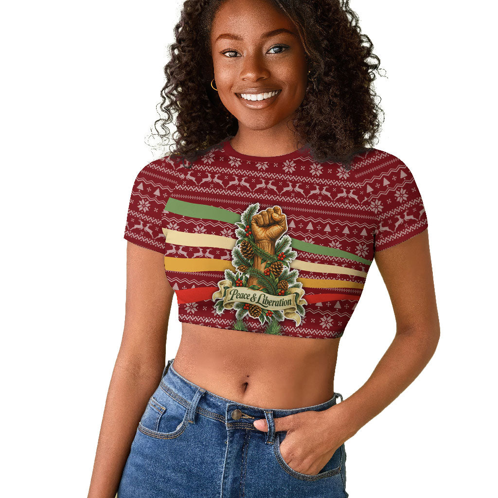 Malcolm X Peace And Liberation Christmas Raglan Cropped T shirt Pattern Pan African Colors Xmas Holiday